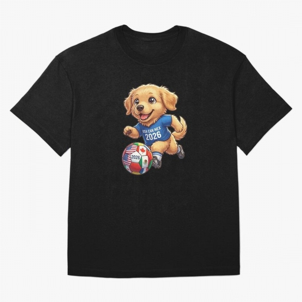 Golden Retriever Soccer Champ - World Cup 2026 Spirit Oversized T-Shirt Celebrate Unforgettable Nights in FIFA World Cup 2026 Group Stage Driven by Mbappe and Neymar, England and Germany Energy, Championship Spirit, Famous Goals, Roaring Crowds and