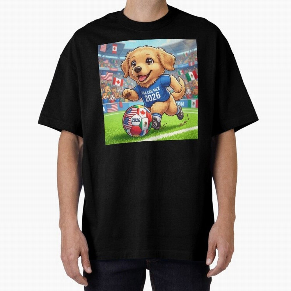 Golden Retriever Soccer Champ - World Cup 2026 Spirit Oversized T-Shirt Bring World Football Passion into FIFA World Cup 2026 USA Canada Mexico Spirit, Capturing Brazil, Neymar, Champion Mindset, Group Stage Buzz, Knockout Tension and Passionate