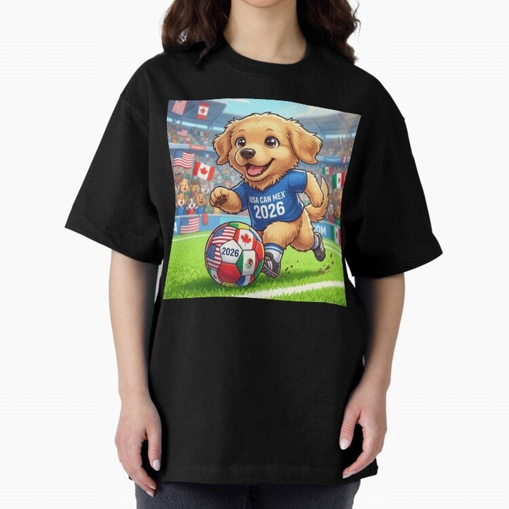Golden Retriever Soccer Champ - World Cup 2026 Spirit Oversized T-Shirt Bring World Football Passion into FIFA World Cup 2026 USA Canada Mexico Spirit, Capturing Brazil, Neymar, Champion Mindset, Group Stage Buzz, Knockout Tension and Passionate