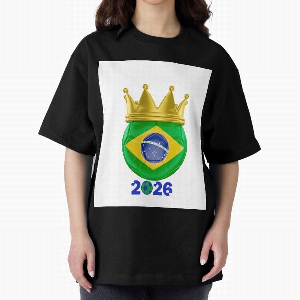 Brazil Football Champion Crown 2026 Oversized T-Shirt Show Match Day Excitement for FIFA World Cup 2026 for Fans of CR7 and Portugal, Bringing Football Passion, Legendary Performances, Festival Vibes and Supporter Community; Made for Collectors Who