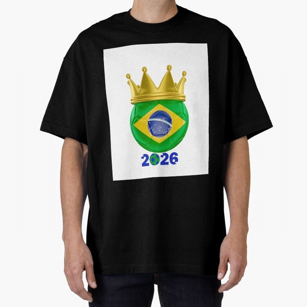 Brazil Football Champion Crown 2026 Oversized T-Shirt Show Match Day Excitement for FIFA World Cup 2026 for Fans of CR7 and Portugal, Bringing Football Passion, Legendary Performances, Festival Vibes and Supporter Community; Made for Collectors Who