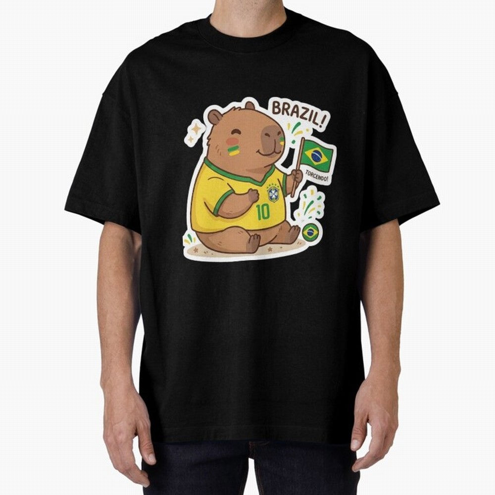 Capivara Torcedora Oversized T-Shirt Bring Home FIFA World Cup 2026 USA Canada Mexico Spirit, Connected to Portugal, Cristiano Ronaldo, Football Passion, Legendary Performances, Festival Vibes and Supporter Community; Made for Die Hard Supporters,