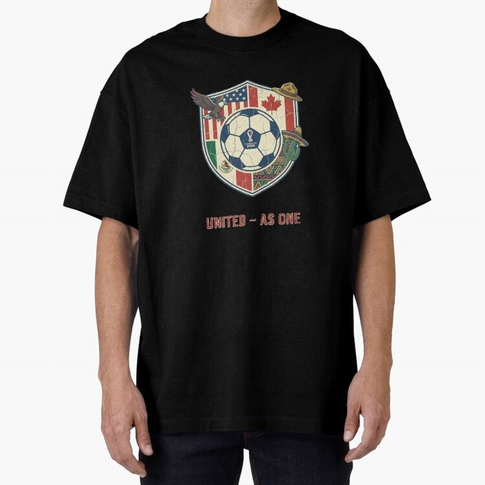 North America United Soccer 2026 Vintage Crest Oversized T-Shirt Bring a Vintage Feel to the FIFA World Cup 2026 USA Canada Mexico Journey through Messi and Cristiano Ronaldo Highlights, Portugal Pride, Sports Nostalgia, International Competition,