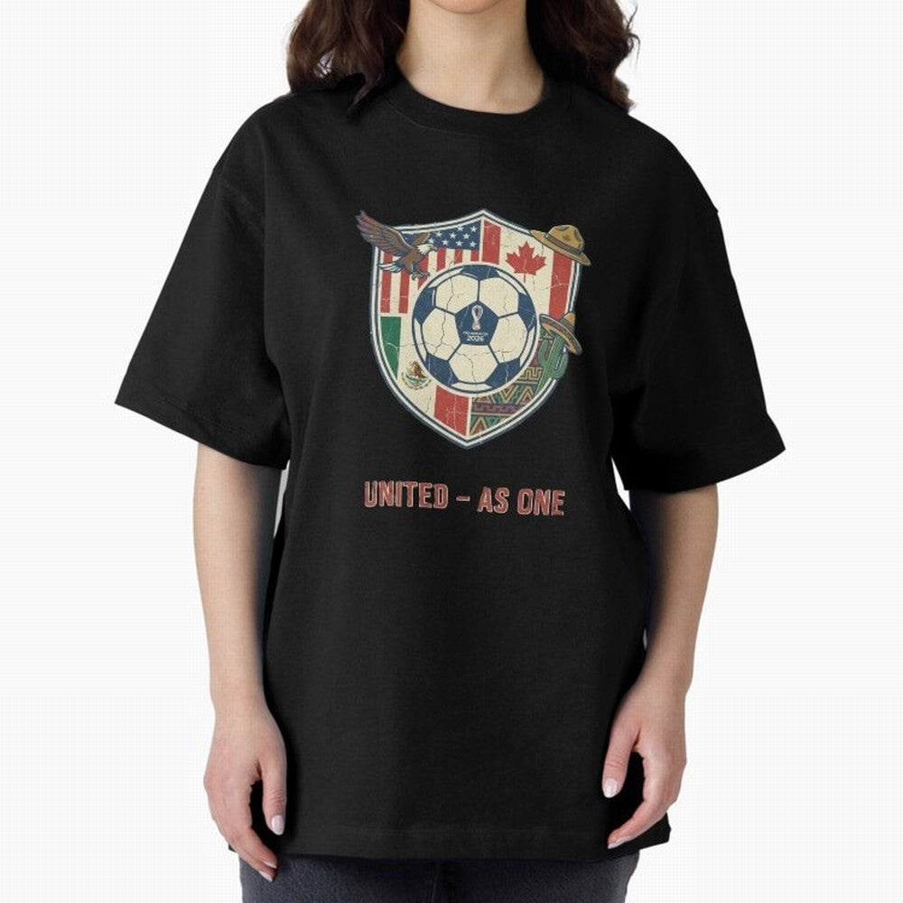 North America United Soccer 2026 Vintage Crest Oversized T-Shirt Bring a Vintage Feel to the FIFA World Cup 2026 USA Canada Mexico Journey through Messi and Cristiano Ronaldo Highlights, Portugal Pride, Sports Nostalgia, International Competition,
