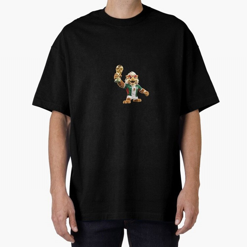 Mexico Soccer Mascot Champion - Mexican Football Victory Trophy 2026 Oversized T-Shirt Bring International Match Energy to FIFA World Cup 2026 for Fans of CR7 and Argentina, Bringing Vintage Soccer Flavor, Modern Football Stars, National Flags and