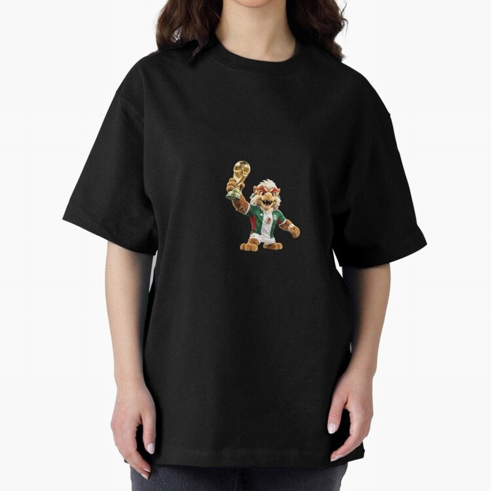 Mexico Soccer Mascot Champion - Mexican Football Victory Trophy 2026 Oversized T-Shirt Bring International Match Energy to FIFA World Cup 2026 for Fans of CR7 and Argentina, Bringing Vintage Soccer Flavor, Modern Football Stars, National Flags and