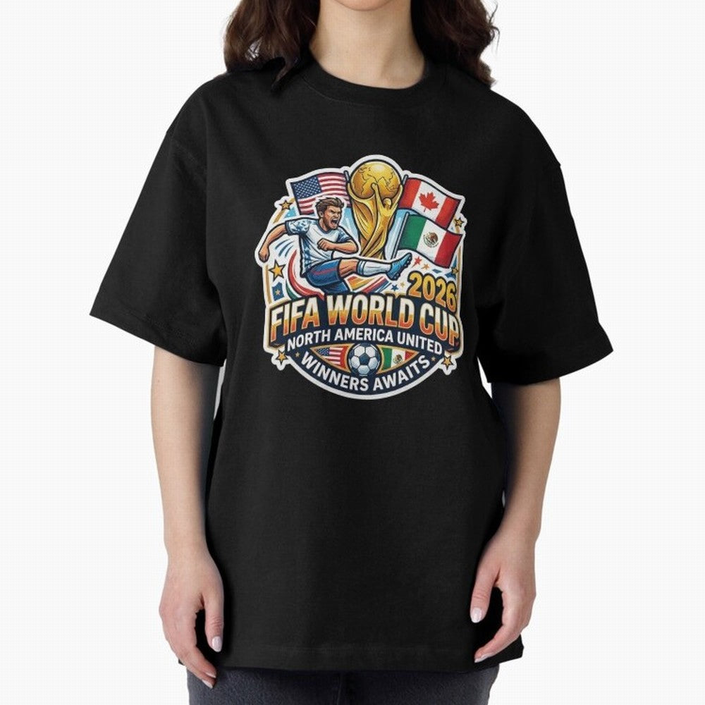 FIFA World Cup 2026 North America United Oversized T-Shirt Elevate FIFA World Cup 2026 Group Stage Centered on CR7, England and Germany Energy, Global Supporter Spirit, Legendary Goals, National Colors and Tournament Celebration; Made for Die Hard