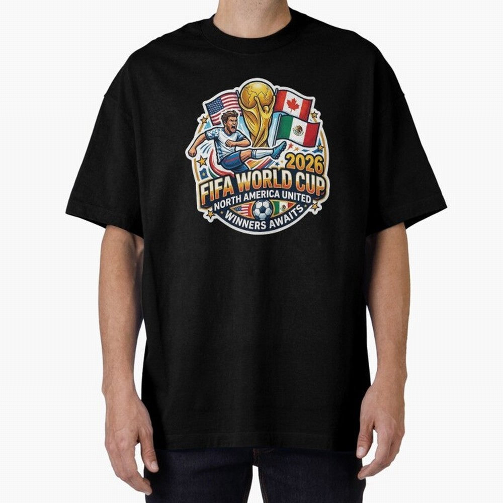 FIFA World Cup 2026 North America United Oversized T-Shirt Elevate FIFA World Cup 2026 Group Stage Centered on CR7, England and Germany Energy, Global Supporter Spirit, Legendary Goals, National Colors and Tournament Celebration; Made for Die Hard