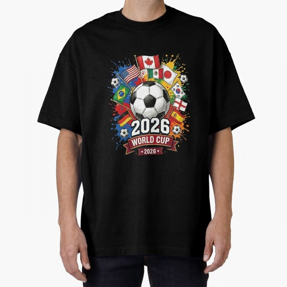 2026 World Cup Soccer Flags Graphic Oversized T-Shirt Make Memories around the FIFA World Cup 2026 Journey through Cristiano Ronaldo Highlights, France Pride, Goal Celebration Energy, Supporter Heritage, Football Icons and Worldwide Tournament Joy;