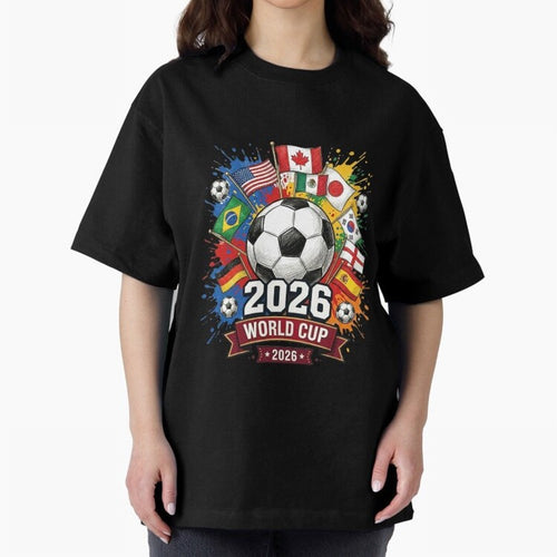 2026 World Cup Soccer Flags Graphic Oversized T-Shirt Make Memories around the FIFA World Cup 2026 Journey through Cristiano Ronaldo Highlights, France Pride, Goal Celebration Energy, Supporter Heritage, Football Icons and Worldwide Tournament Joy;