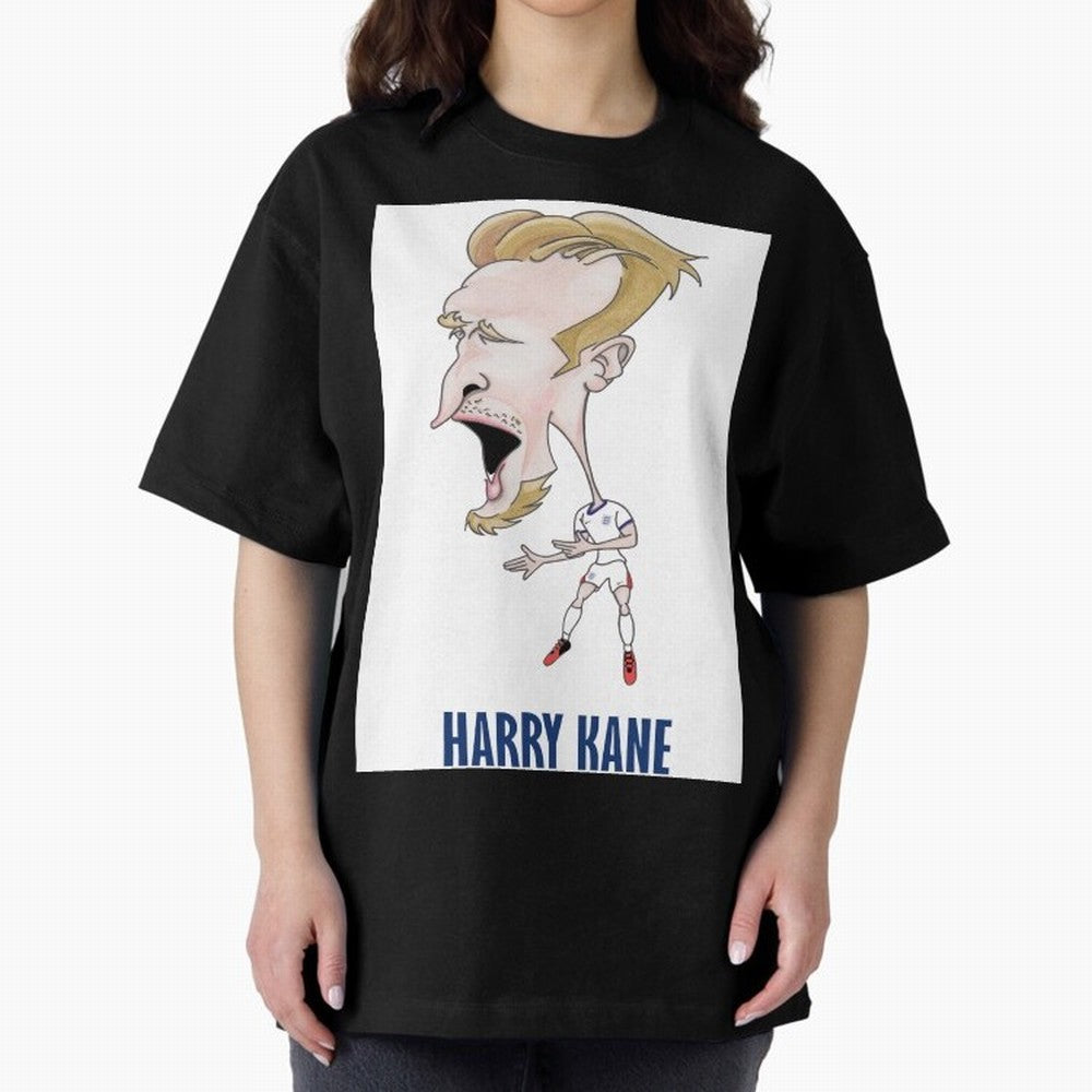 Harry Kane Caricature Print Oversized T-Shirt Capture the FIFA World Cup 2026 Group Stage Journey through Neymar, Haaland and Cristiano Ronaldo Highlights, Brazil Pride, Stadium Memories, Football Loyalty, International Chants and Championship