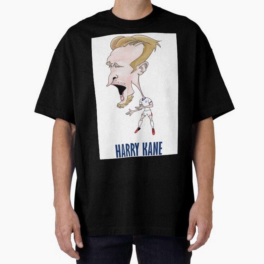 Harry Kane Caricature Print Oversized T-Shirt Capture the FIFA World Cup 2026 Group Stage Journey through Neymar, Haaland and Cristiano Ronaldo Highlights, Brazil Pride, Stadium Memories, Football Loyalty, International Chants and Championship