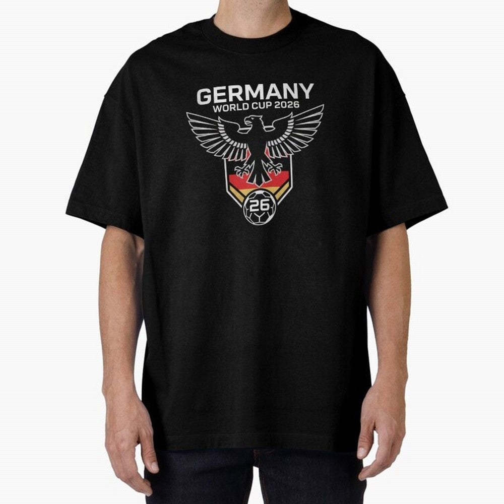 Germany National Football Team World Cup 2026 Eagle Logo Oversized T-Shirt Fuel Match Day Hype around FIFA World Cup 2026, Messi, Portugal, Spain and Germany, Global Supporter Spirit, Legendary Goals, National Colors and Tournament Celebration;