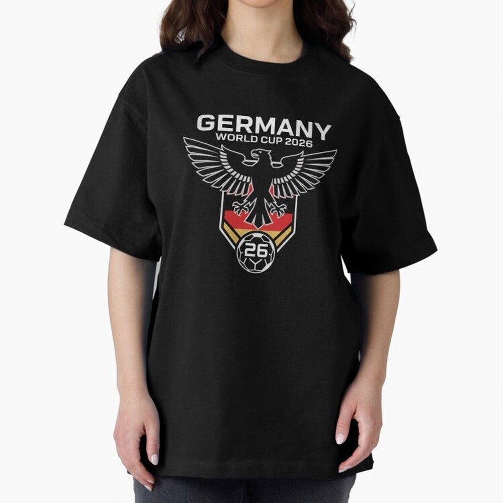 Germany National Football Team World Cup 2026 Eagle Logo Oversized T-Shirt Fuel Match Day Hype around FIFA World Cup 2026, Messi, Portugal, Spain and Germany, Global Supporter Spirit, Legendary Goals, National Colors and Tournament Celebration;