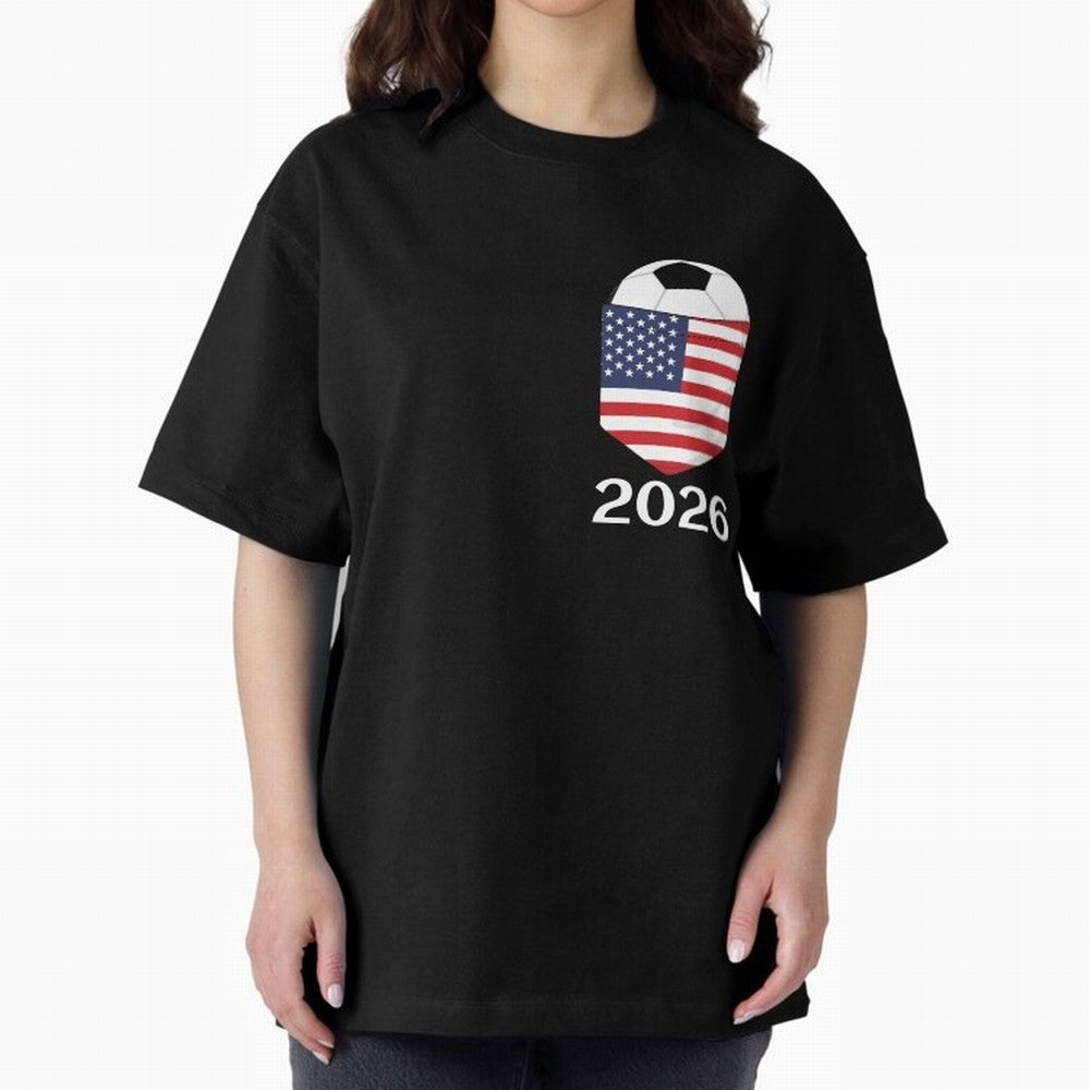 Soccer 2026 USA in the breast pocket Oversized T-Shirt Celebrate Soccer Greatness during Global Football Passion for FIFA World Cup 2026, Highlighting Cristiano Ronaldo, Brazil, Fan Favorite Moments, National Team Passion, Big Match Drama and