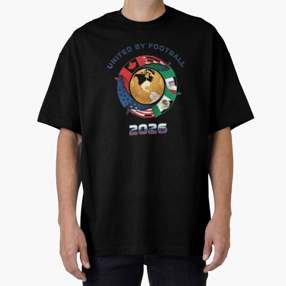 Connected Network Soccer Ball World Cup 2026 Concept Oversized T-Shirt Feel the FIFA World Cup 2026 USA Canada Mexico Journey through Messi, CR7 and Mbappe Highlights, Portugal, Spain and Germany Pride, Soccer Culture, Superstar Moments, National