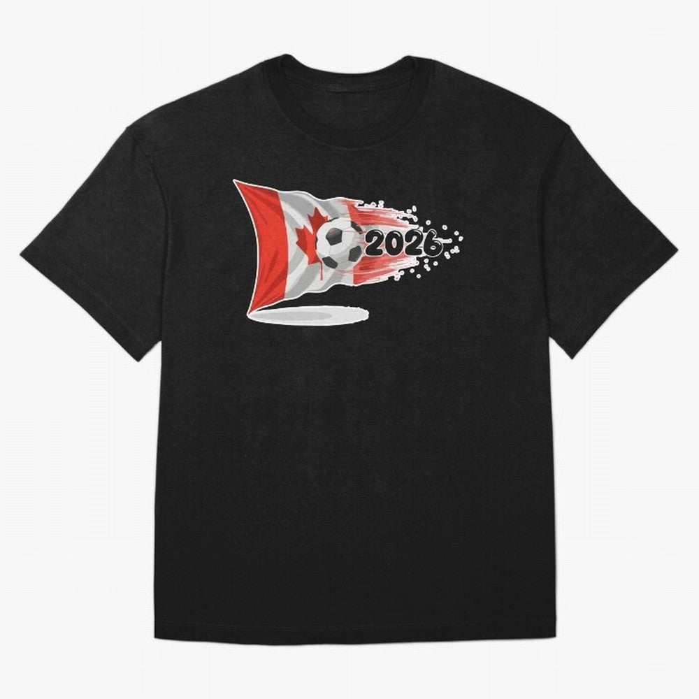 2026 Soccer World Cup Canada Flag T-Shirt | Dynamic Football Fan Tee Oversized T-Shirt Make Memories around Global Football Passion for FIFA World Cup 2026 Group Stage, Filled with Messi, Neymar and Mbappe, Brazil, Worldwide Fan Energy, Dramatic